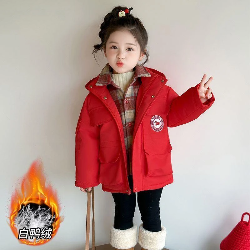 女童羽绒服冬季轻薄保暖洋气儿童冬装小女孩高蓬白鸭绒假两件外套