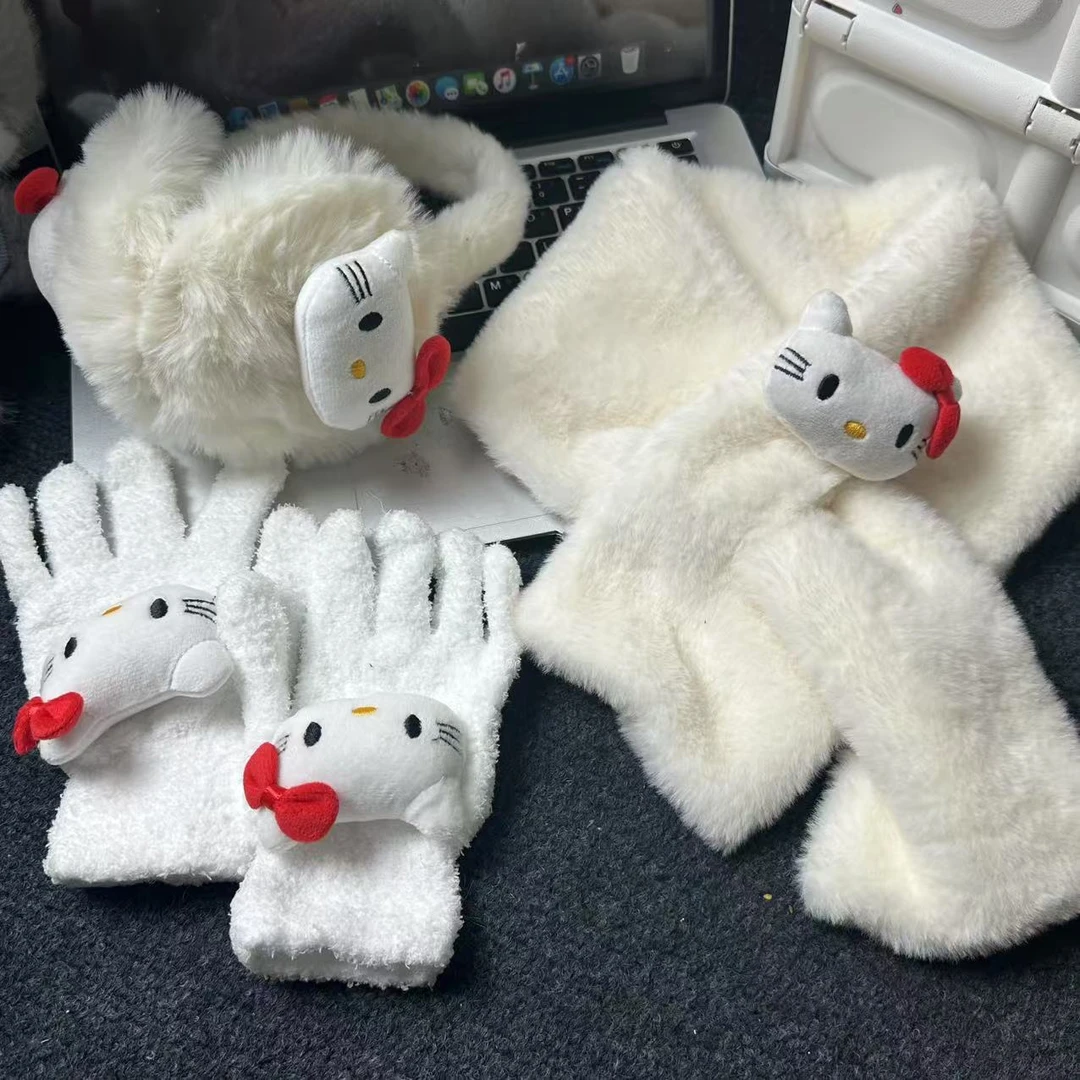 卡通kt保暖手套围巾耳罩女生冬季户外