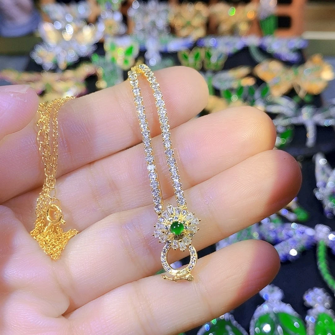 吊坠(不含链)银S925镶嵌翡翠