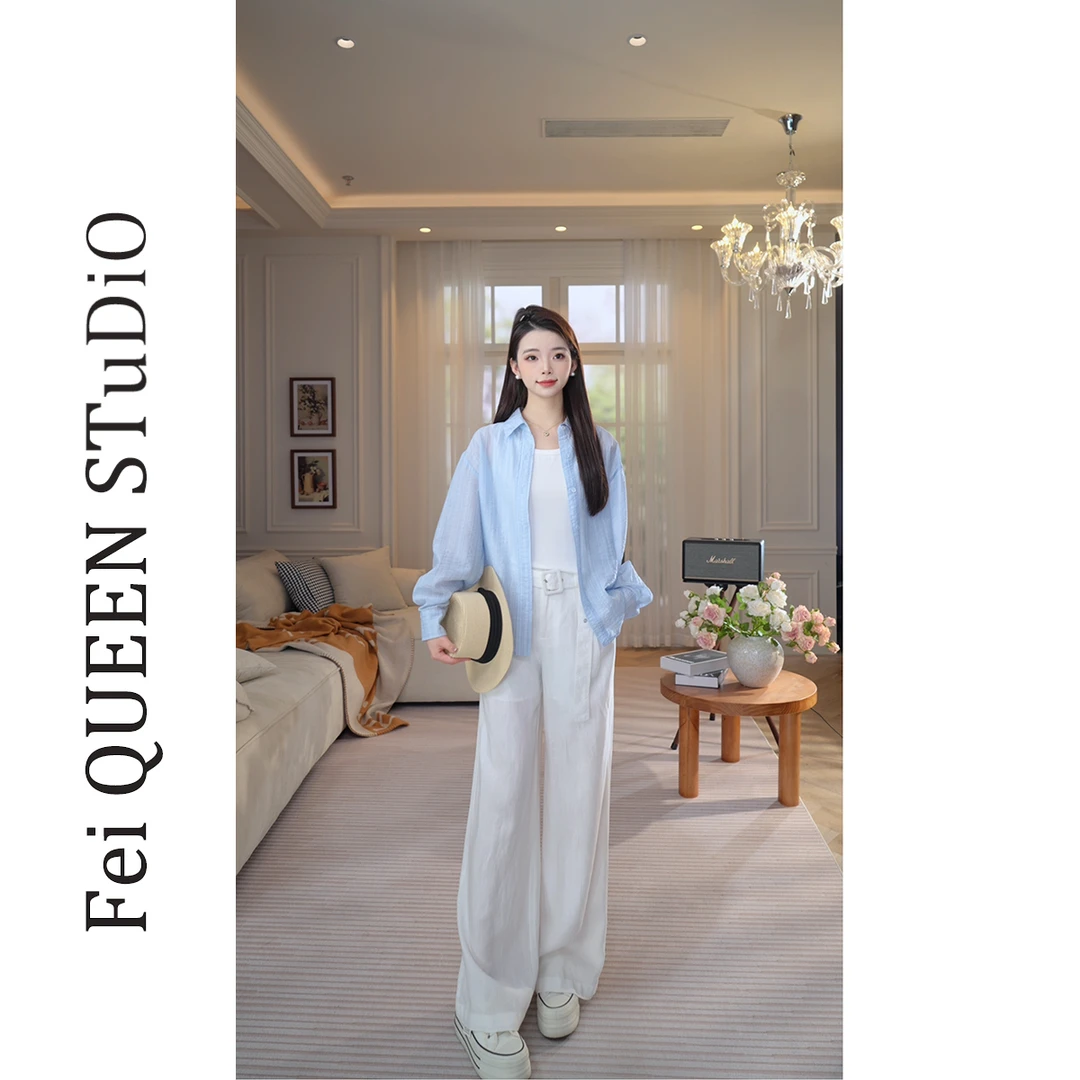 莱赛尔天丝夏季高腰百搭设计感宽松亚麻休闲阔腿裤YU0A5096