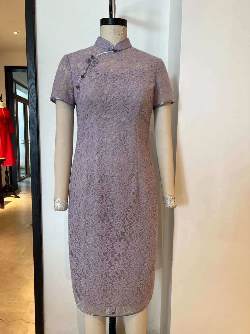 凤禧夏款经典百搭紫色蕾丝旗袍碎花裙高级感复古旗袍日常国风网红