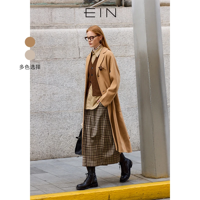 EIN/言冬简约保暖舒适双面呢长款大衣外套女EC1903341