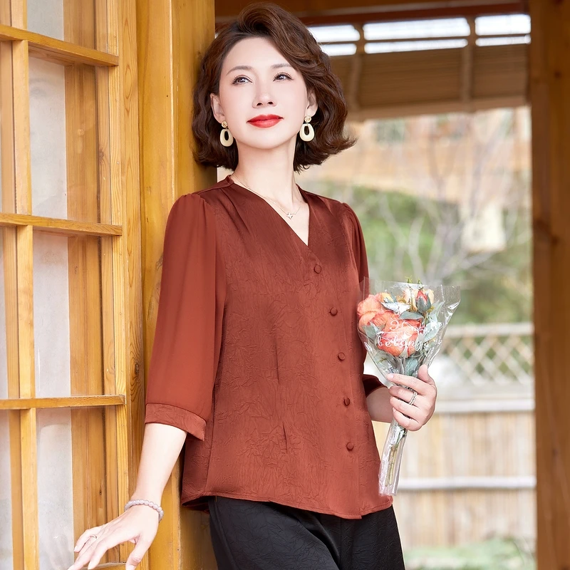 妈妈夏装上衣2025新款洋气衬衫时尚中老年女装春夏小衫高贵上衣