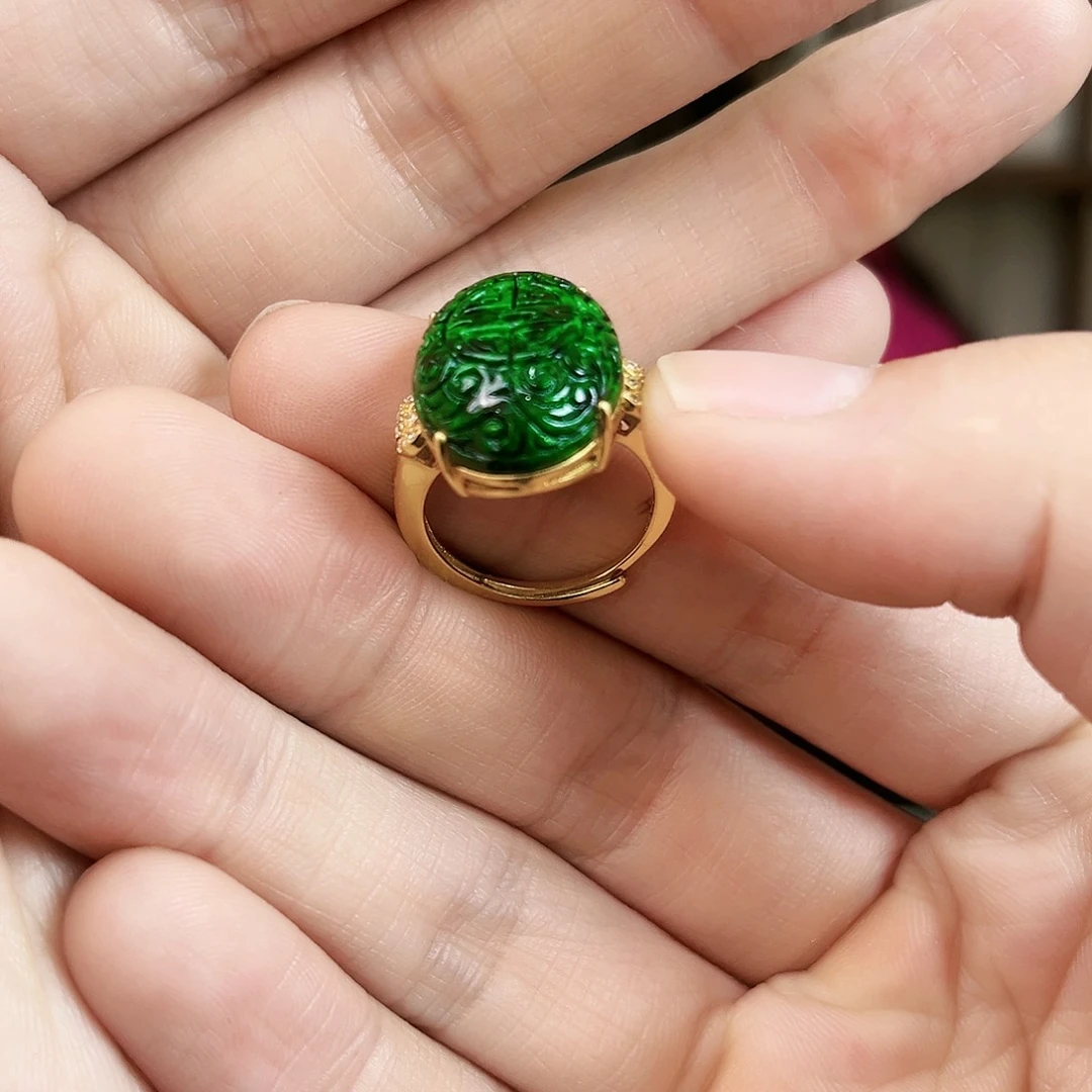翡翠戒指银S925镶嵌戒指