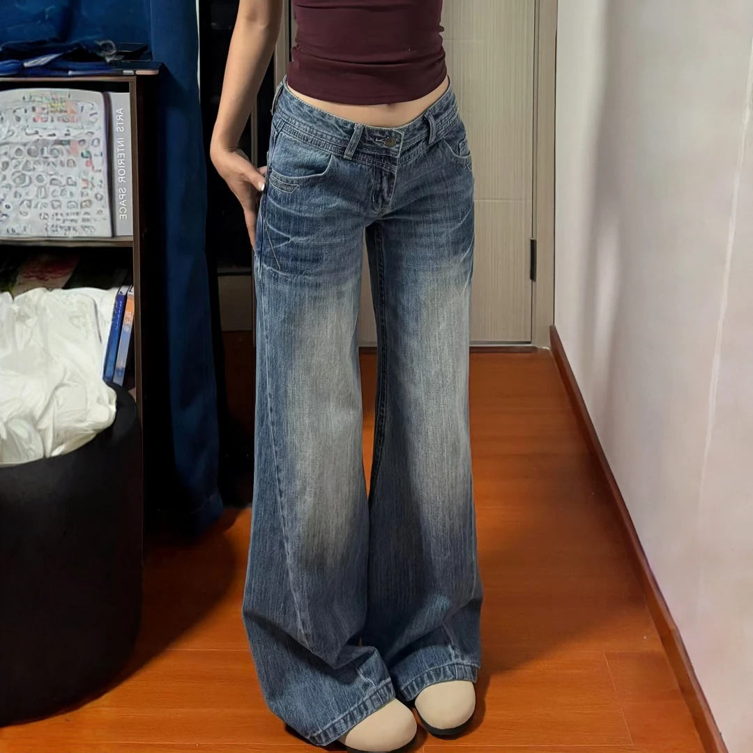 秋季薄款复古高腰弯刀裤女装时尚百搭显瘦修身梨型身材阔腿牛仔裤