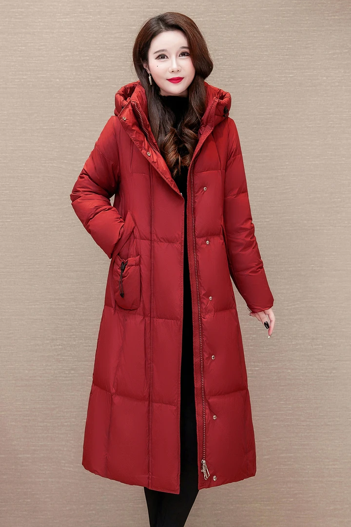 常规长款宽松女褶皱保暖棉服棉衣中年修身冬季时尚