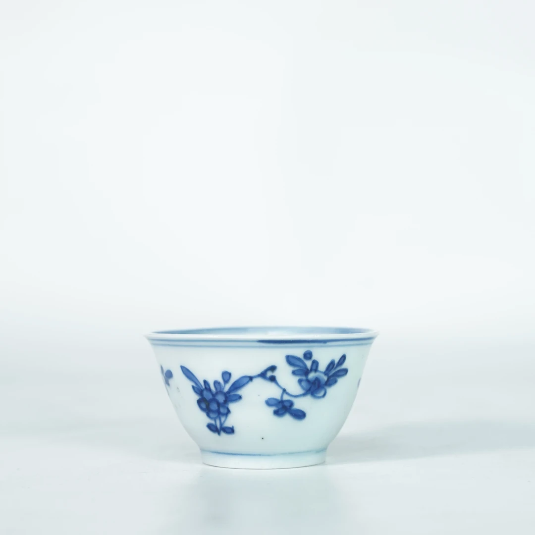 LABC251116009【十竹斋】清康熙折枝花卉青花茶圆