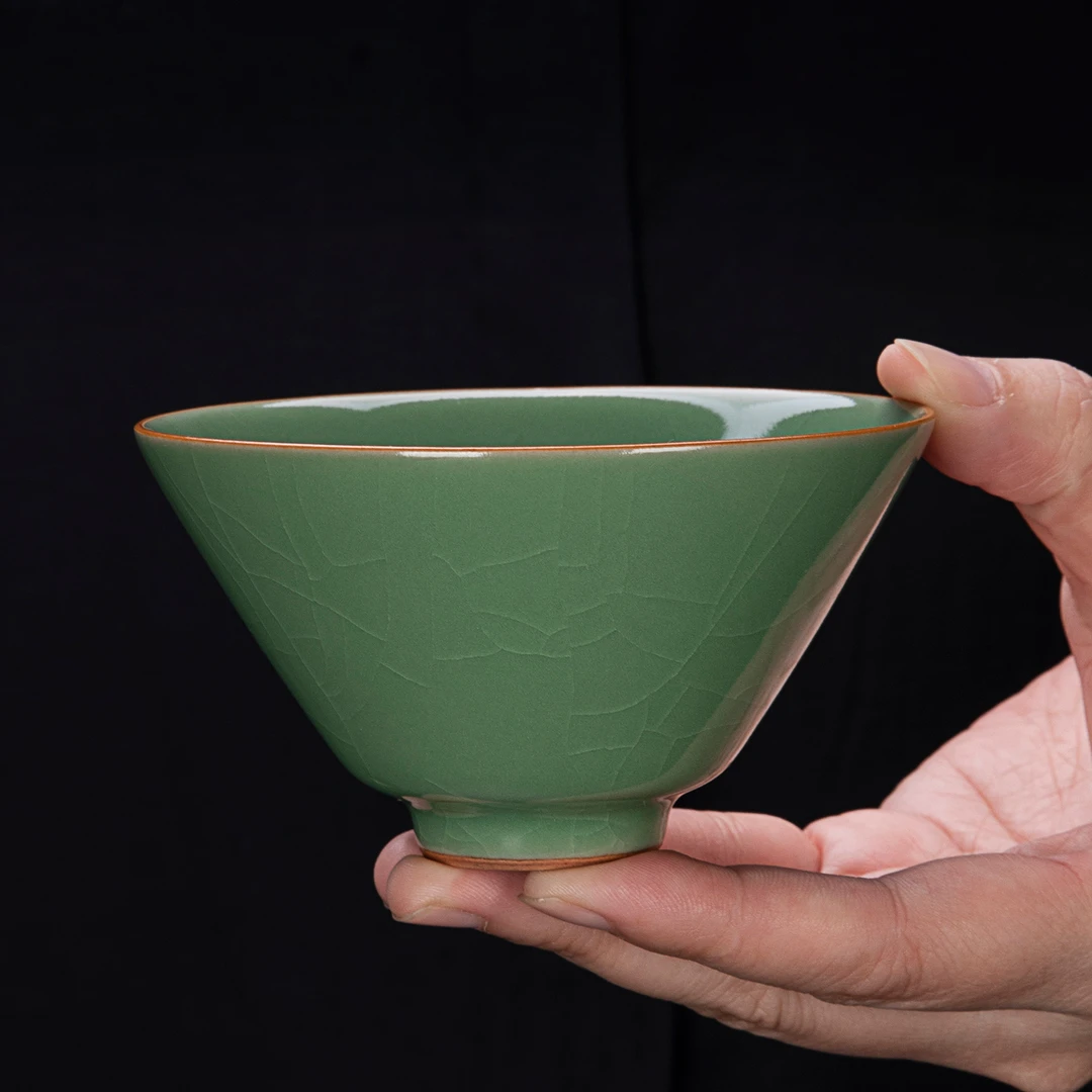 宋蕴传承哥窑斗笠杯陶瓷主人杯茶杯单个高档个人专用茶盏伴手礼物