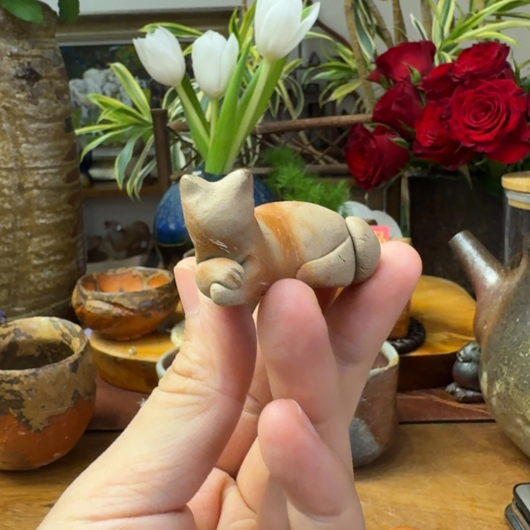 兔***白黄薇堂备前烧猫咪置物福利一口价