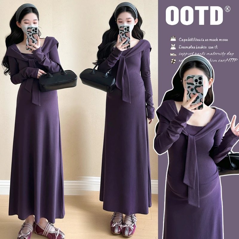 孕妇春季连衣裙2025新款时尚气质披肩孕期裙子中长款过膝显瘦长裙