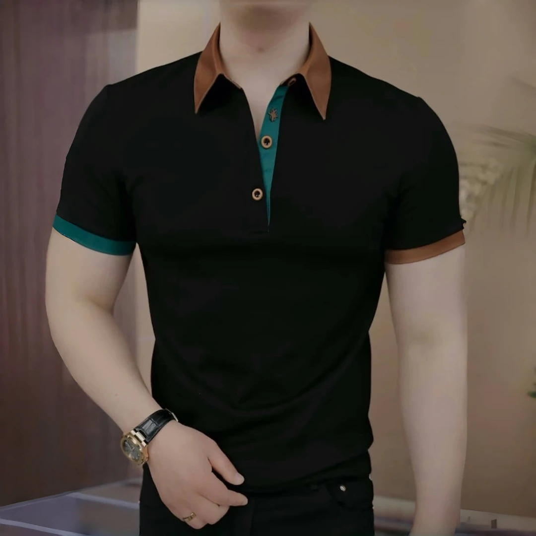 2025夏季男士商务绅士时尚休闲百搭半袖潮流修身翻领帅气高品质