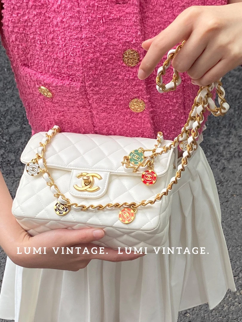 95新 Chanel/香奈儿 23c白金羊皮筹码方胖子 78727039