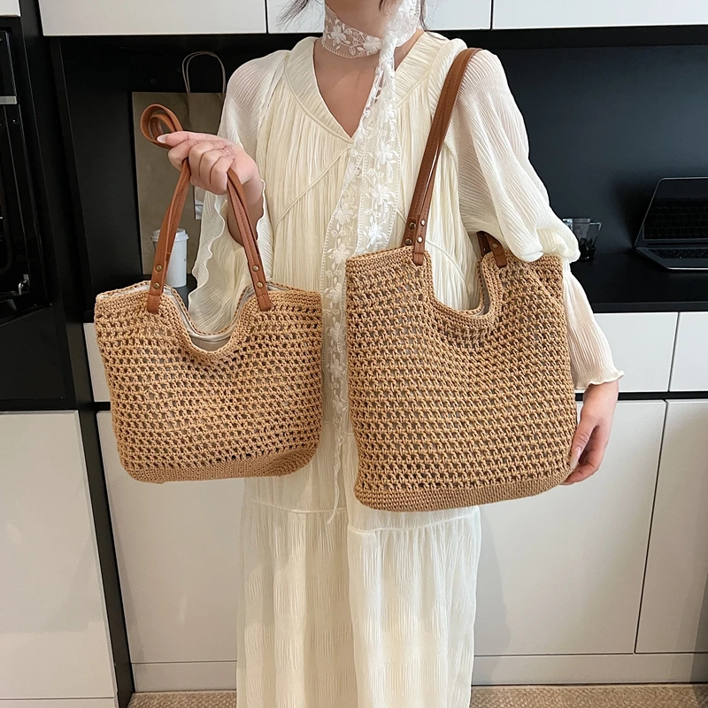 新款春夏草编单肩包时尚潮流女包小清新托特包6083