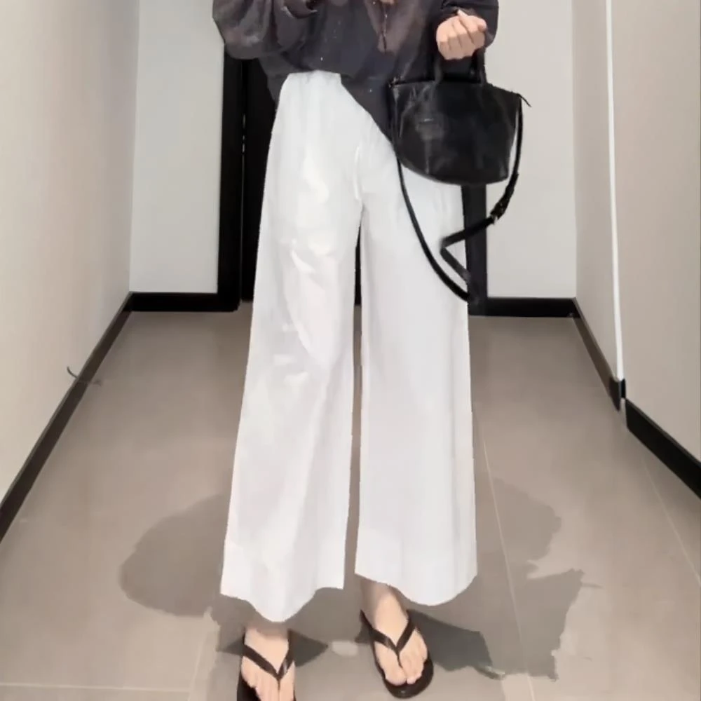 宽松休闲白色阔腿裤女2025夏季薄款DS高腰显瘦欧货直筒休闲裤子