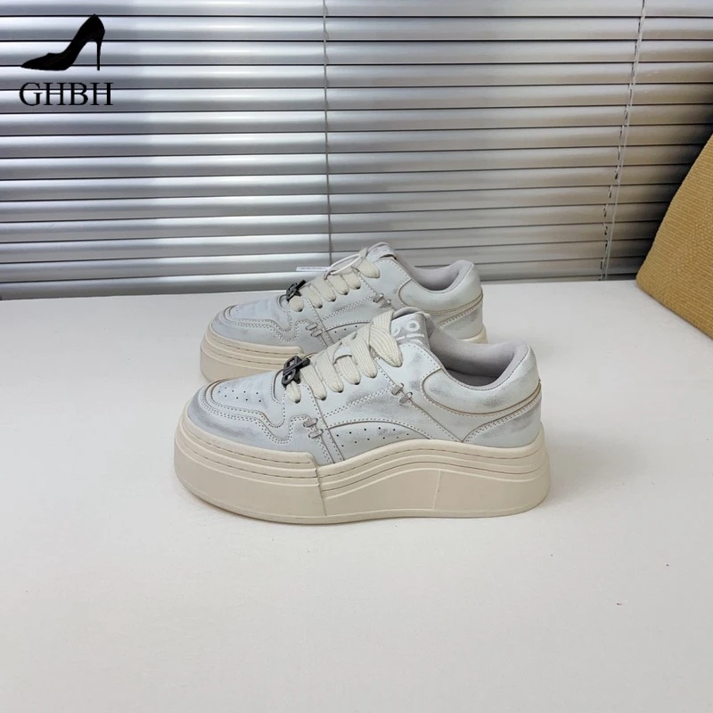 复古简约板鞋女潮早秋新款厚底小众解构风增高欧美运动鞋