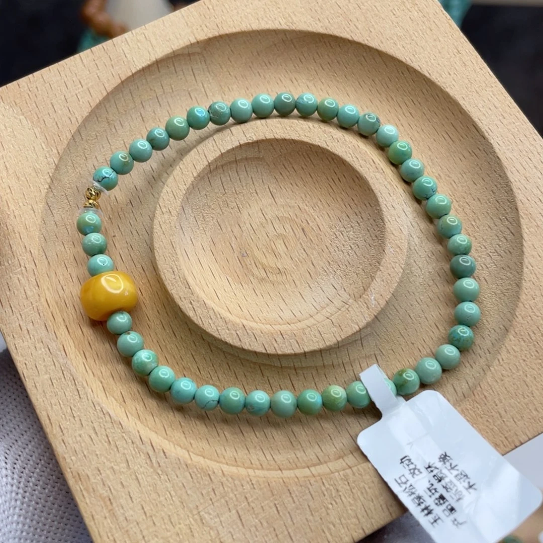 未镶嵌绿松石高瓷绿米珠手链卡4.3