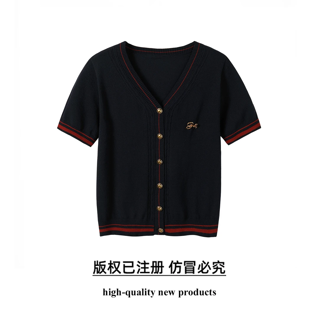 奢姿大码女装2025夏季减龄简约针织衫胖妹妹纽扣时尚百搭V领上衣