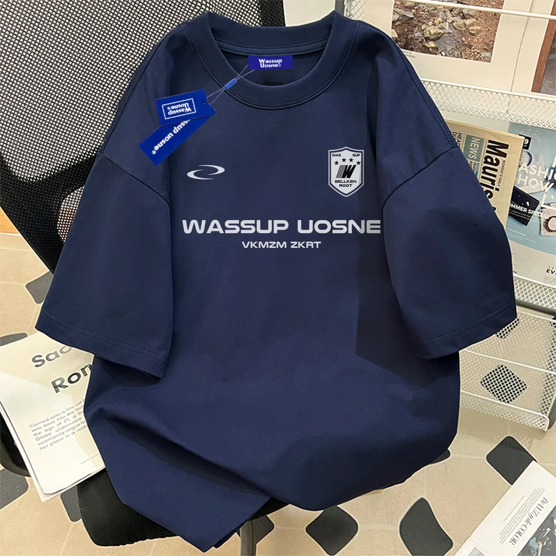 WASSUP UOSNE夏季新款重磅纯棉短袖T恤男宽松美式潮牌五分袖上衣