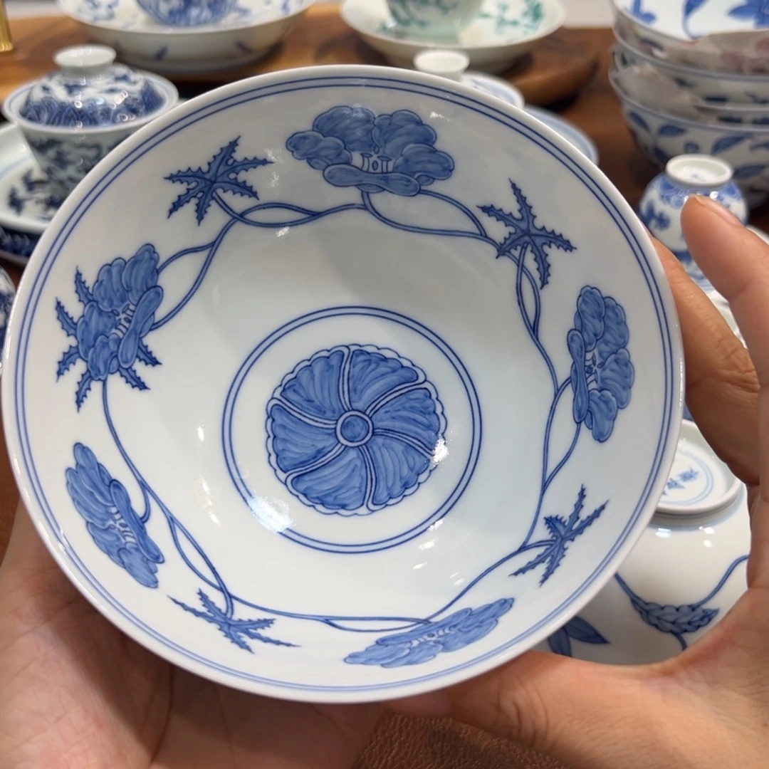 宫碗青花秋葵宫碗15厘米