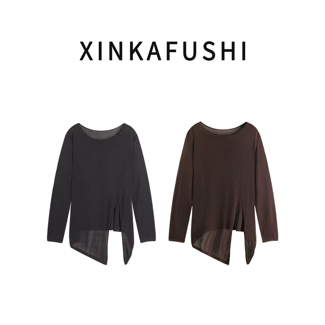 【屿褐缚光】100%天丝凉感透气绑带设计感宽松显瘦长袖T恤YN2906