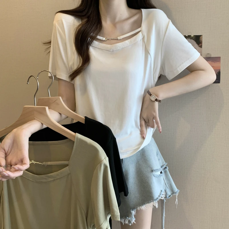 3723大码女装胖妹妹甜辣休闲ins风短袖显瘦上衣T恤百搭修身3113