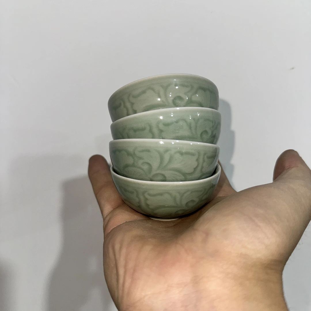 耀州窑残次牡丹半月杯4只