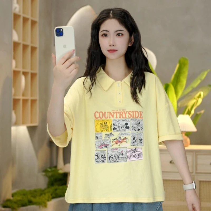 6732 夏季新款米奇漫画印花短袖休闲时尚百搭宽松T恤女