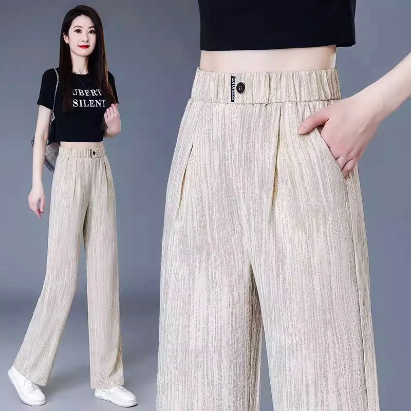 窄版冰丝阔腿裤2025夏季新款高腰显瘦百搭休闲直筒薄款女妈妈裤子
