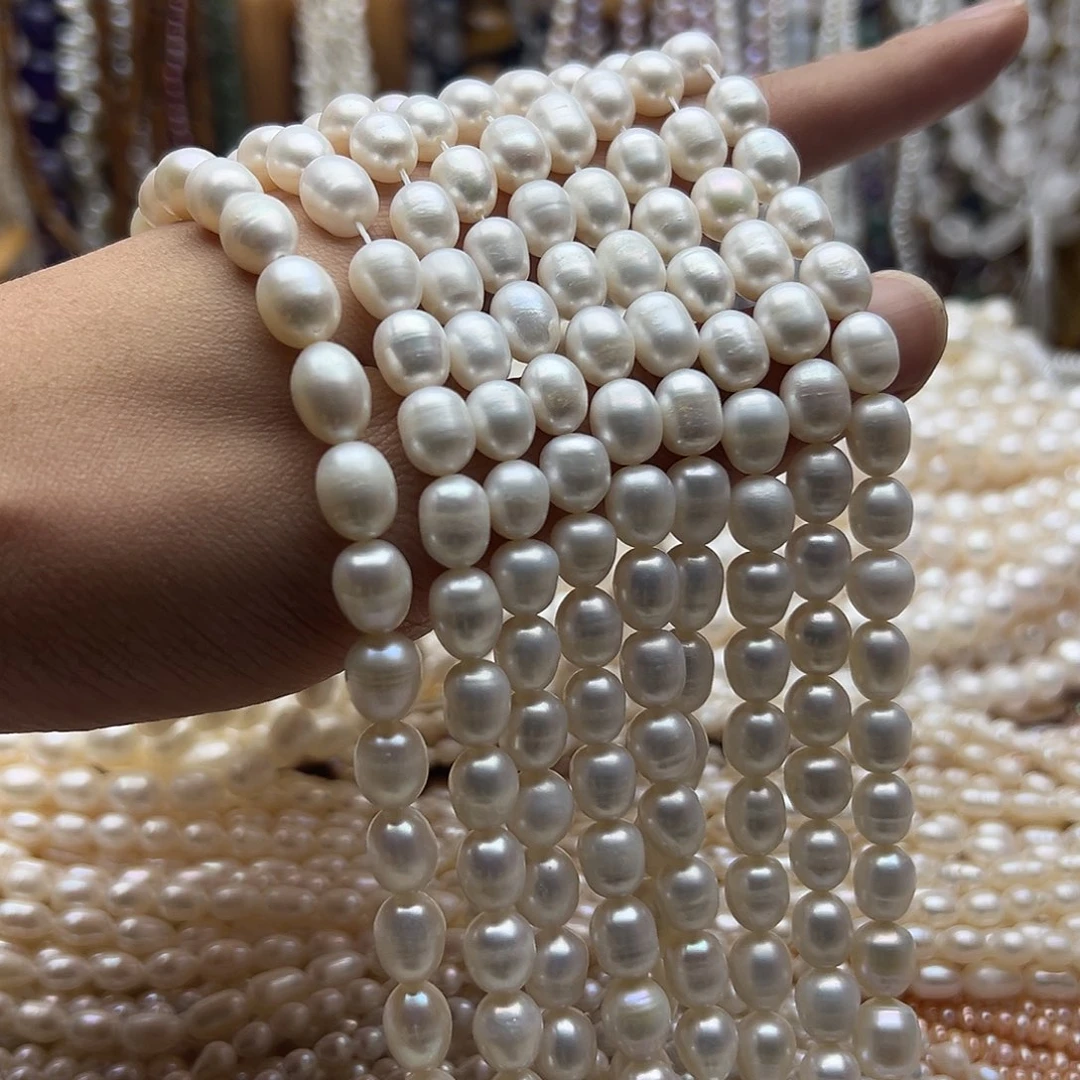 限***艳未镶嵌淡水珍珠珍珠半成品卡8冷光枣珠43厘米