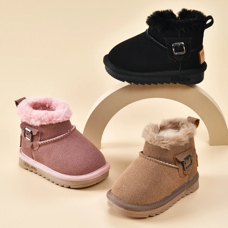 羊皮毛一体雪地靴儿童冬季新款男童鞋子女童防水防滑加厚大棉鞋