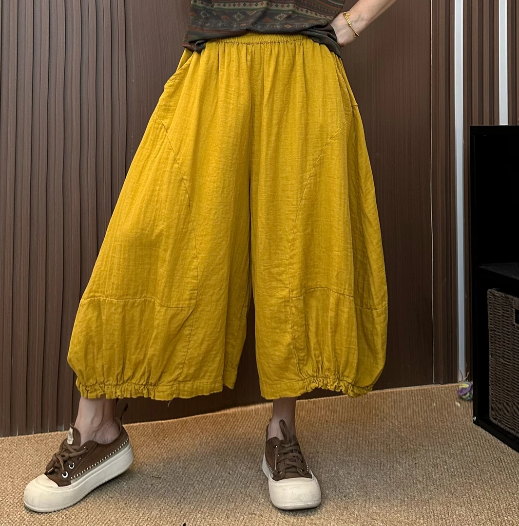C3186夏季轻薄透气棉纱灯笼裤宽松设计感花边阔腿休闲裤75.150