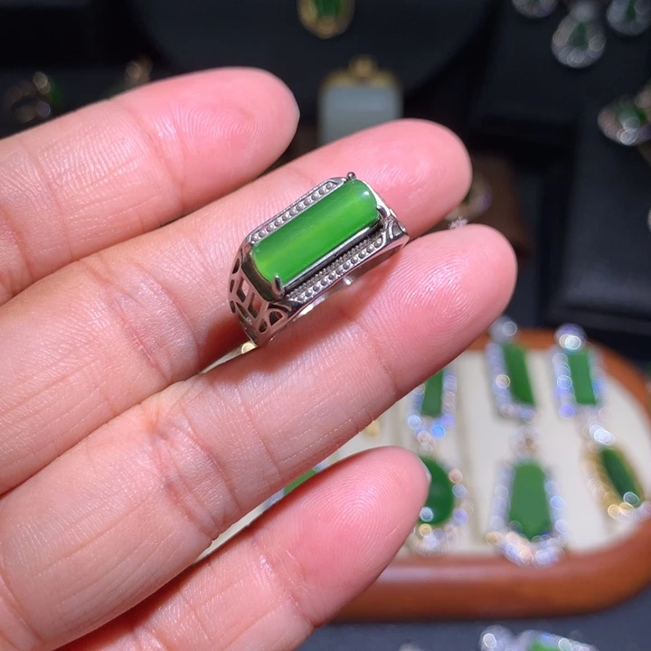 和田玉（碧玉）戒指银S925镶嵌
