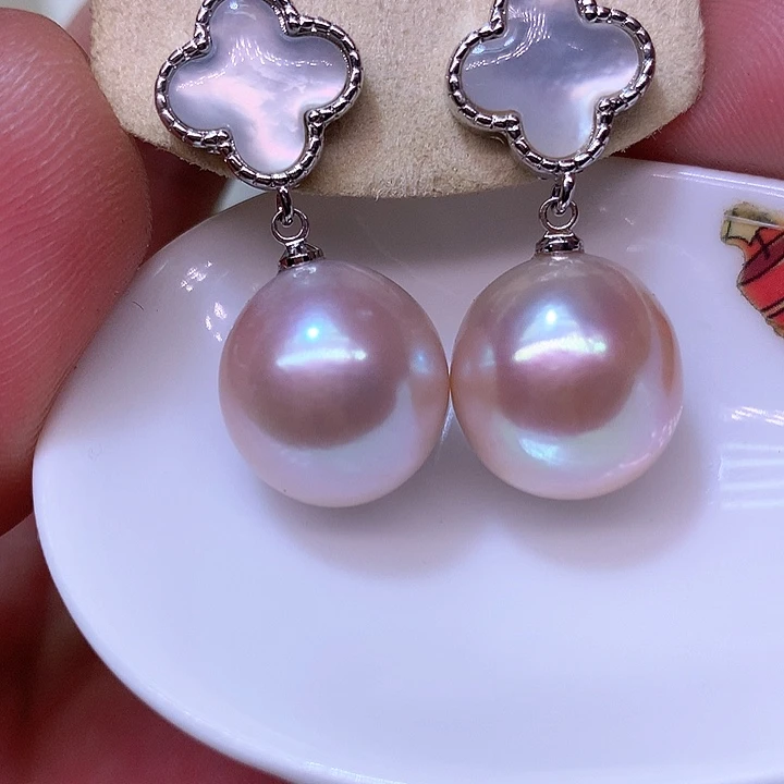 银S925镶嵌耳饰淡水珍珠