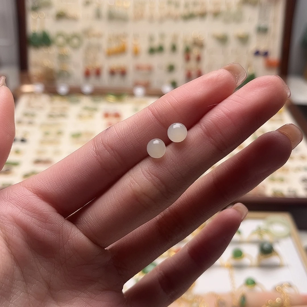 和田玉银S925镀金镶嵌耳饰