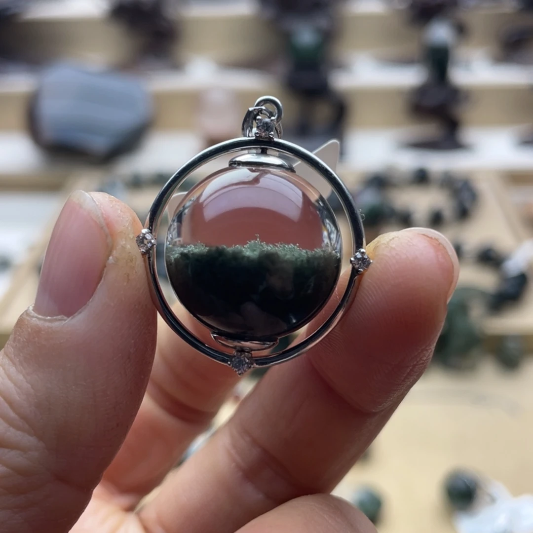 颈饰水晶银S925镶嵌绿幽灵聚宝盆单珠吊坠