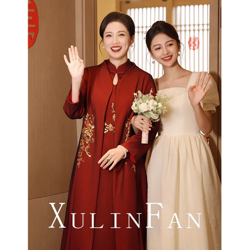 喜婆婆婚宴装两件套妈妈婚礼服春夏小个子旗袍丈母娘外套高贵喜服
