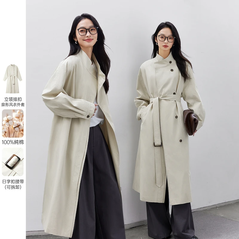 *时尚休闲长款风衣外套棉质欧若风上衣女A0196