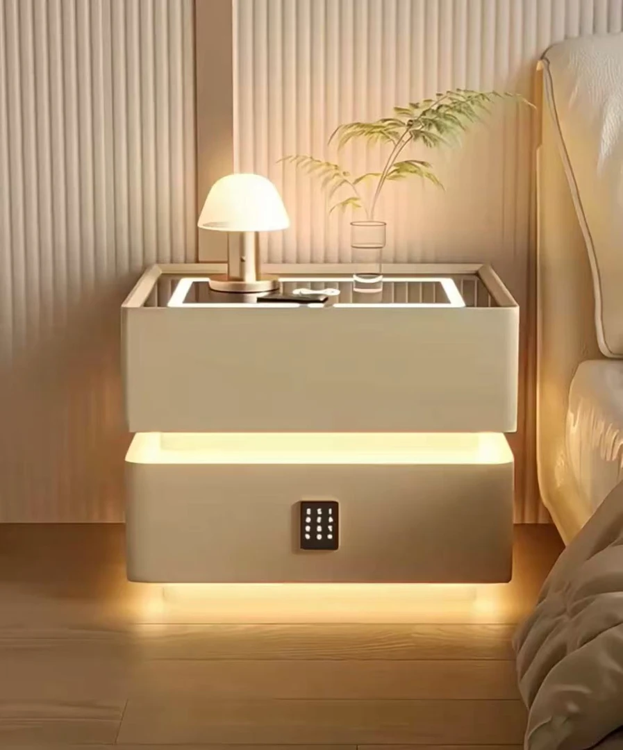 实木悬浮智能床头柜带密码锁家用卧室简约现代小户型床边柜灯充电