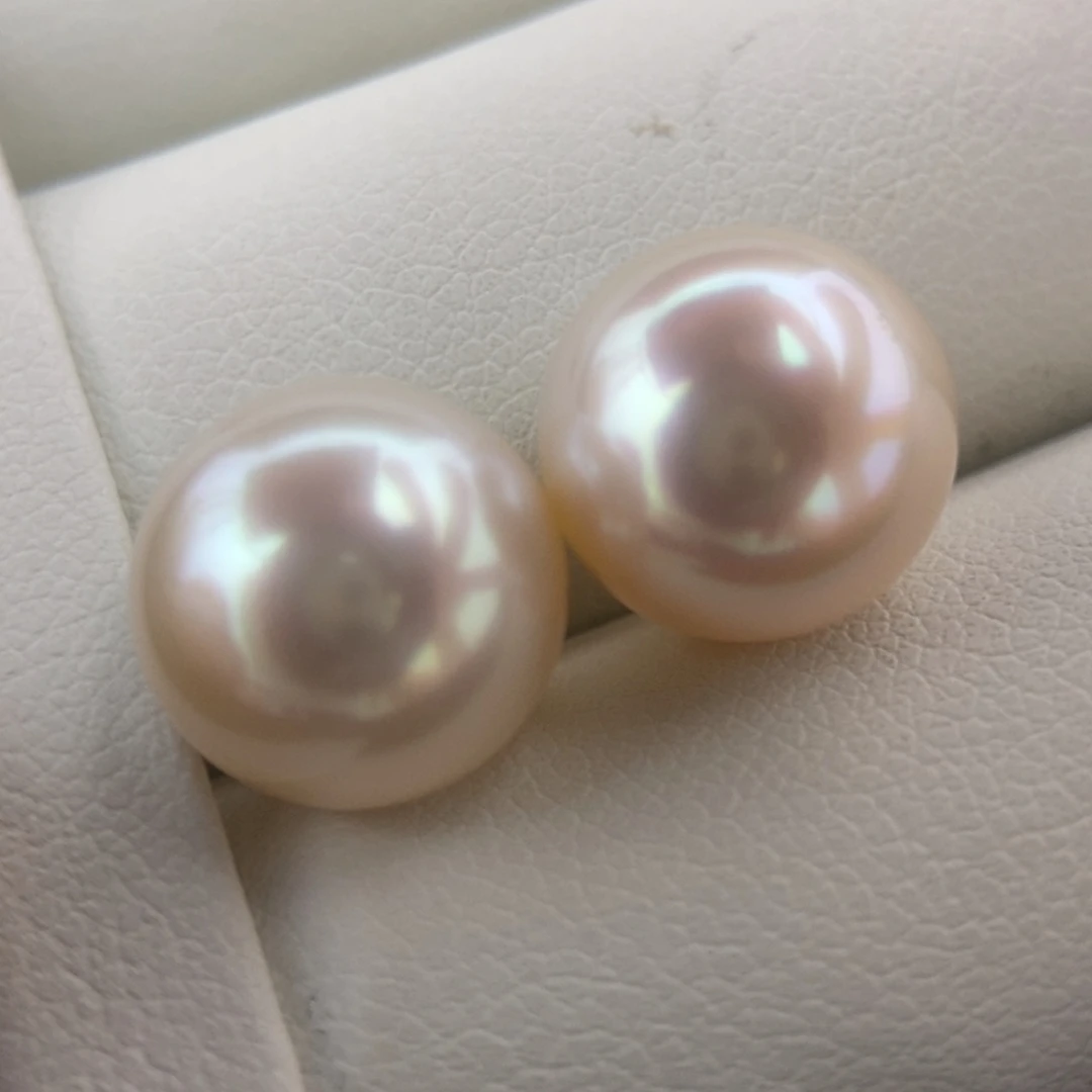 未镶嵌海水珍珠耳钉10.8mm正圆干枯玫瑰对珠小极光