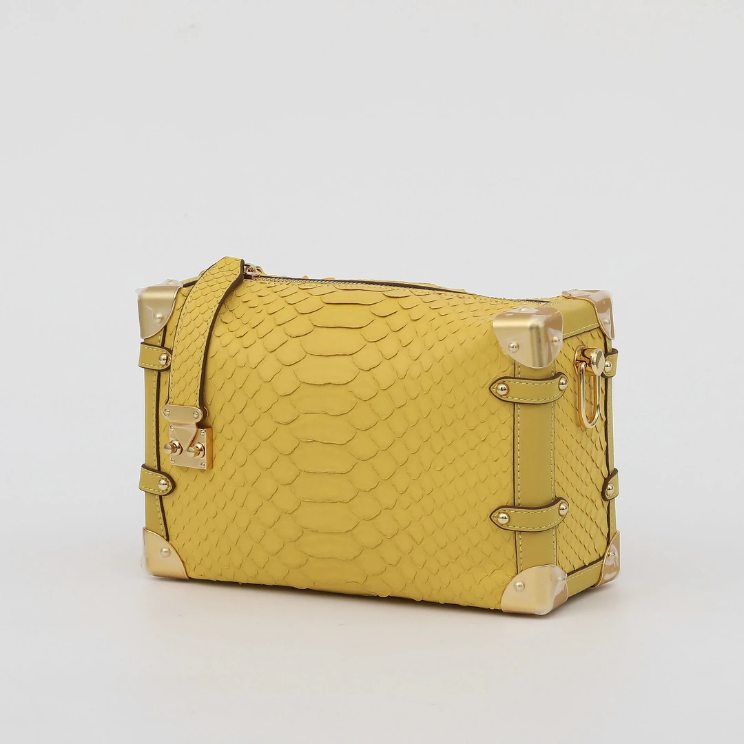 蛇皮都市简约斜挎包真皮波士顿包包盒子包大号时尚链条包