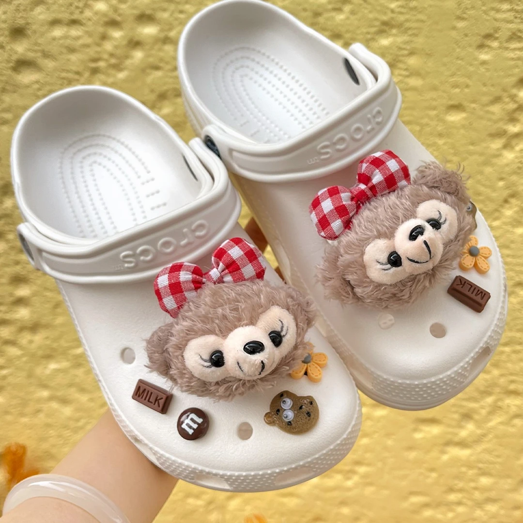 可爱毛绒玫玫适配2025卡骆驰洞洞鞋鞋花配饰DIY鞋扣鞋花装饰