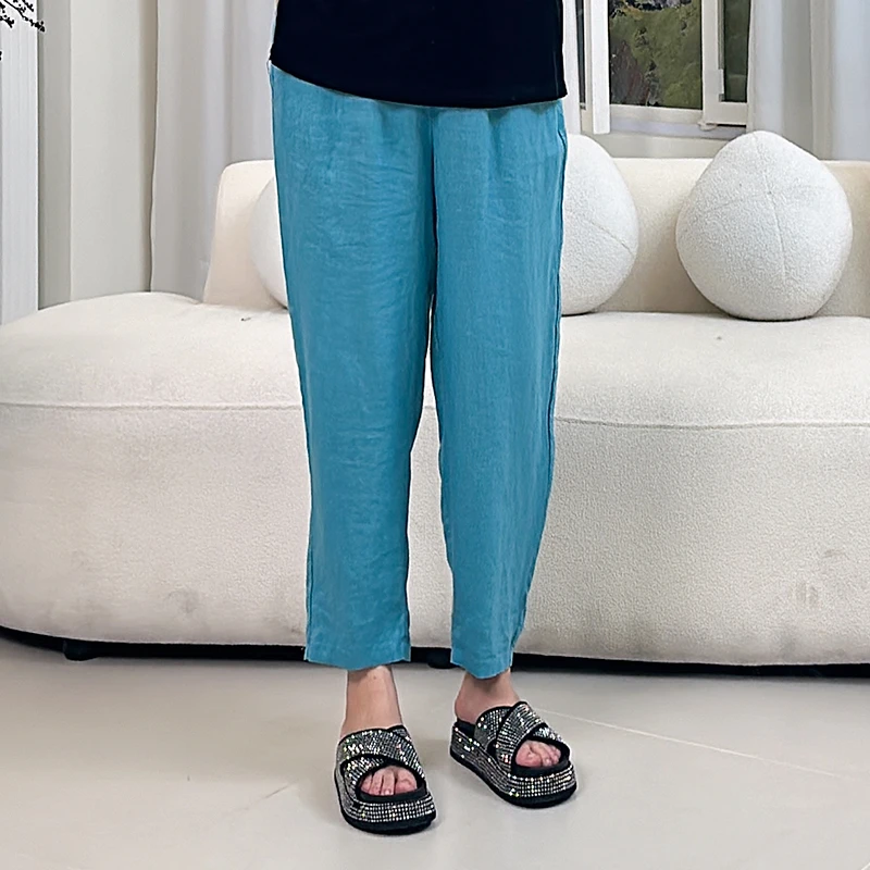 【2024夏季】录途大码女装亚麻长裤夏装200斤胖mm显瘦裤子