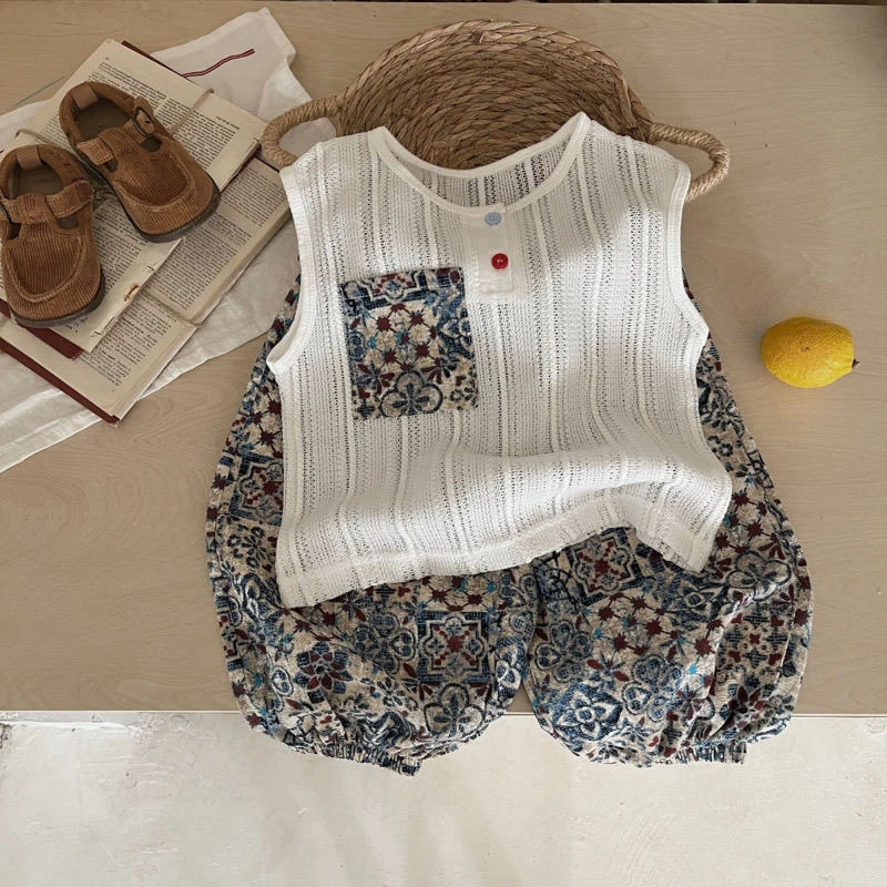 2025夏季新款儿童韩版爆款男童镂空薄款运动宽松无袖童装背心套装