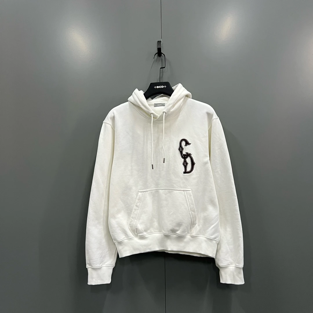 99新 DIOR/迪奥 h924 米色刺绣logo帽衫 M码 303521