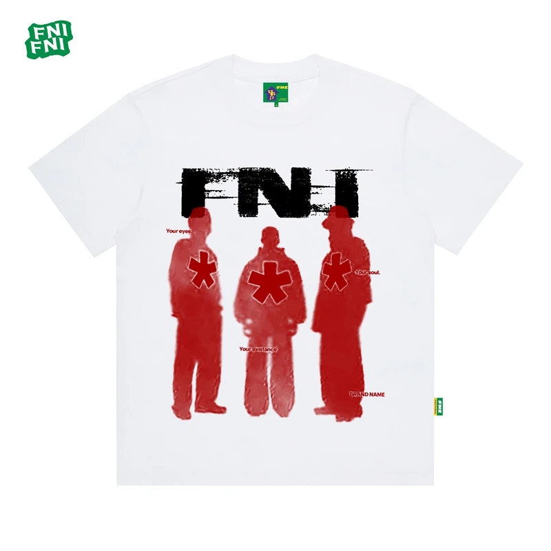 FNI绿标系列（酷酷三人影）圆领纯棉男女同款t恤美式短袖夏新款直喷