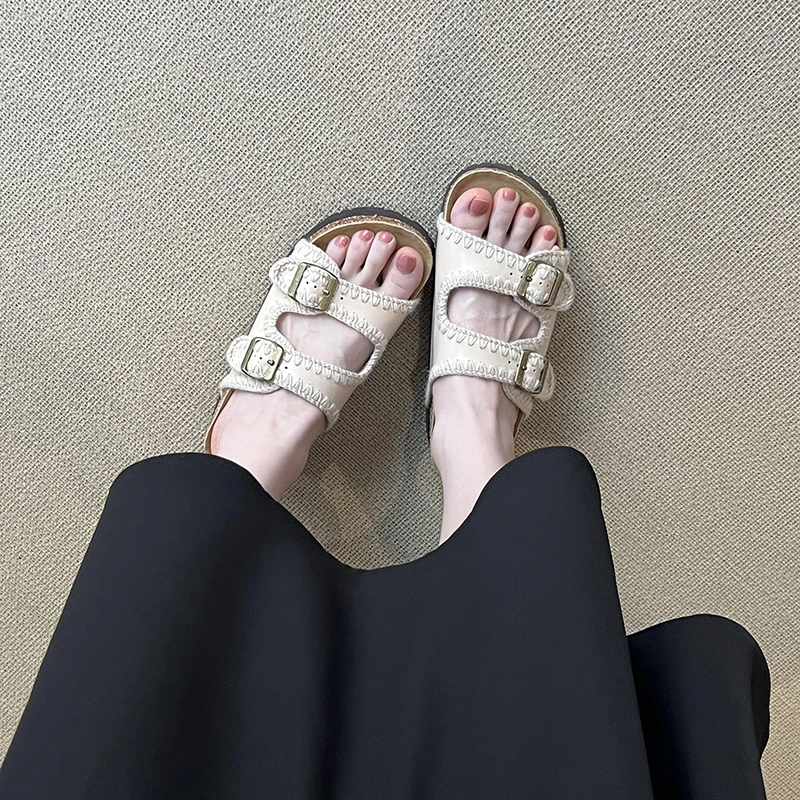 复古勃肯鞋女2025新款海边沙滩厚底拖鞋配裙子波西米亚风凉拖鞋子