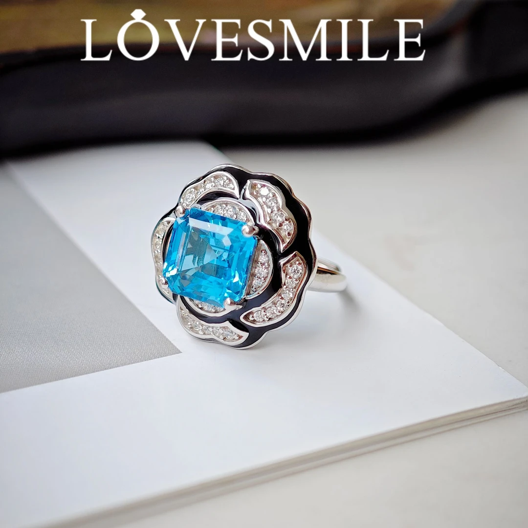 S925银托帕石戒指设计时尚大方山茶花