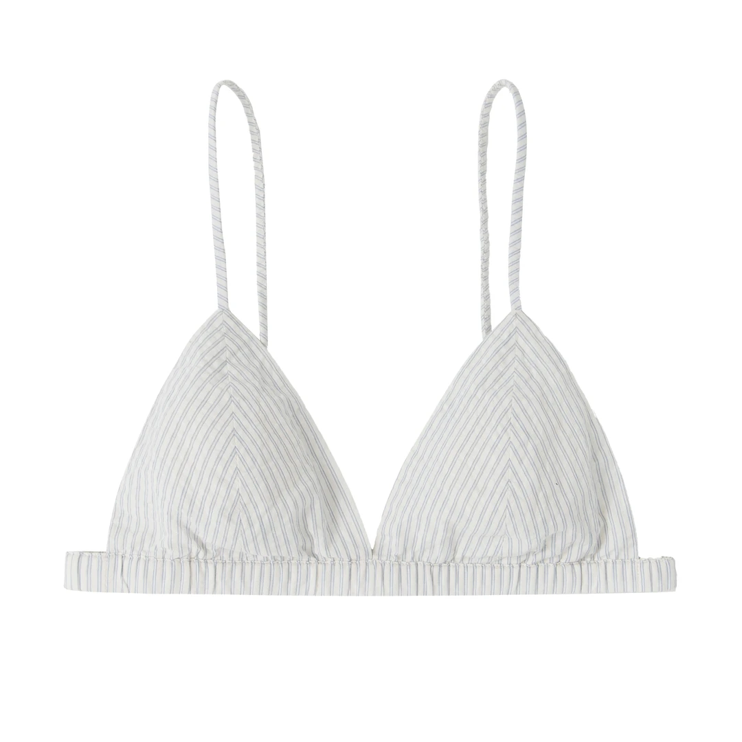 陈小满纯棉蓝条纹无钢圈透气防凸点三角杯文胸小胸棉法式内衣显小