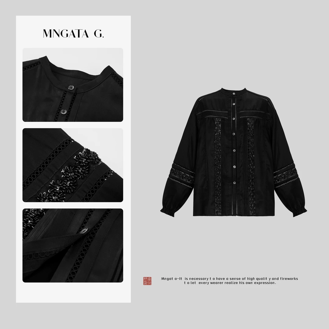 MNGATA G.宫小妍【静檀】真丝早秋新中式中国风休闲衬衫上衣5011005