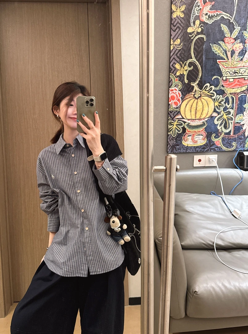 【NO退NO换】欧货【街头素描】怀旧竖条衬衫101595